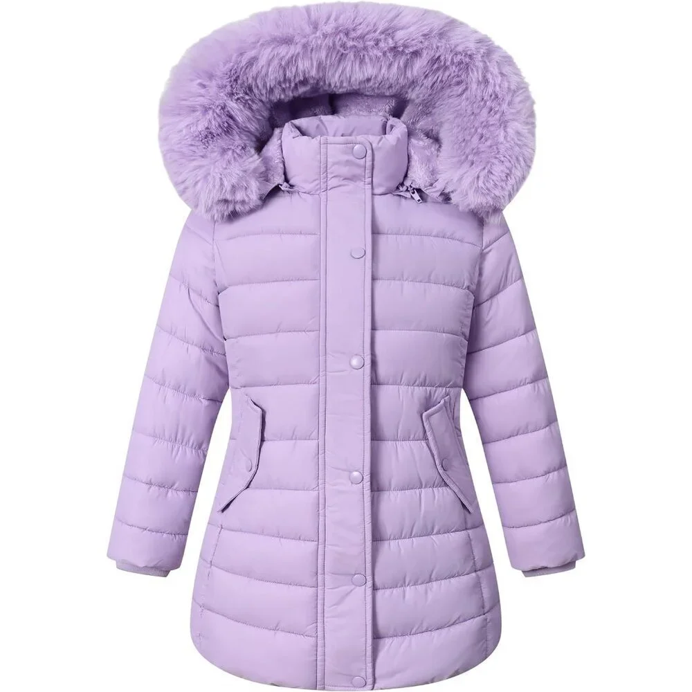 Girl's Winter Waterproof Warm Long Coat,Kids Puffer Jacket Outerwear Parka,Remov